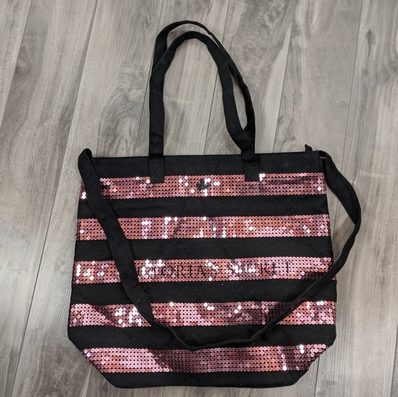 Victoria's Secret Handbags - Victoria's Secret Pink Black Sequin Tote Bag